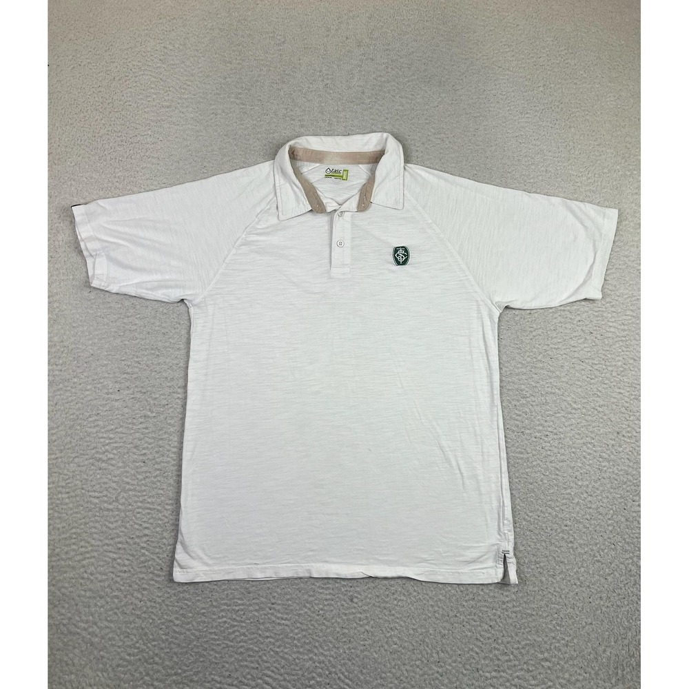 Tasc Performance Polo Shirt Mens Medium White Solid Casual Soft Knit Logo